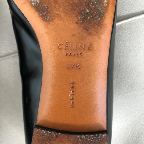 SOLD Celine Fall 2014 Pointed Toe Black Patent Loafer Flats 37.5 Old Celine Logo - Picture 10 of 12